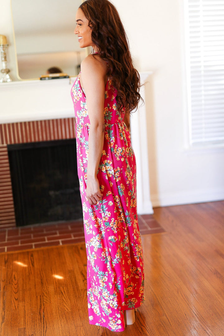 Pink Floral Print Fit and Flare Sleeveless Maxi Dress | Nikki &amp; Co. Boutique