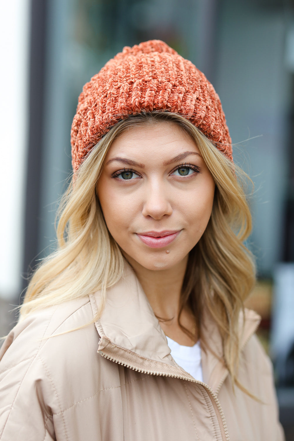 Rust Knit Velvet Chenille Fold Over Beanie | Nikki &amp; Co. Boutique