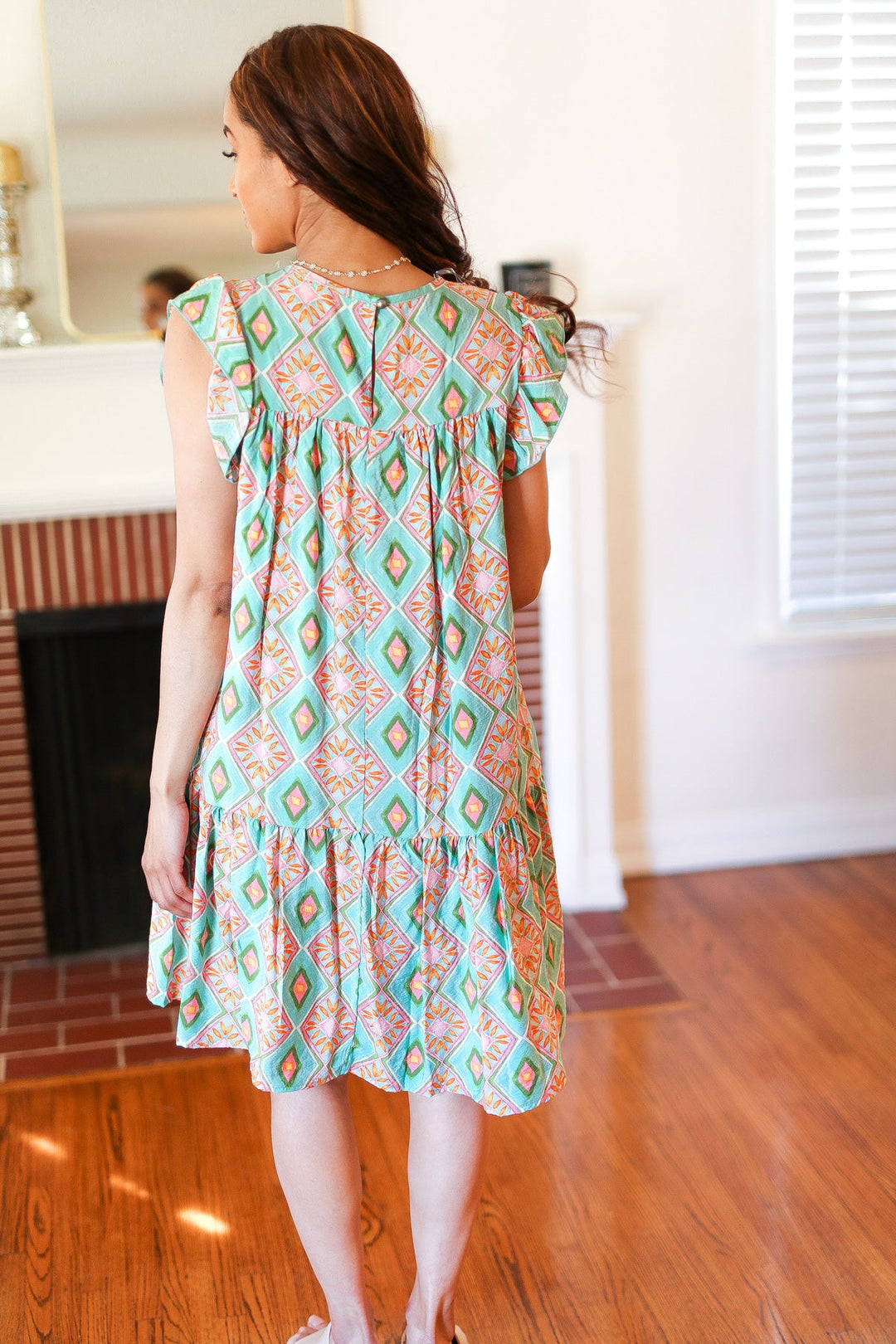 Mint Geo Boho Print Yoke Poplin Woven Dress | Nikki &amp; Co. Boutique