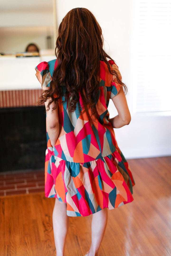 Stand Out Magenta &amp; Teal Geometric Yoke Woven Dress | Nikki &amp; Co. Boutique