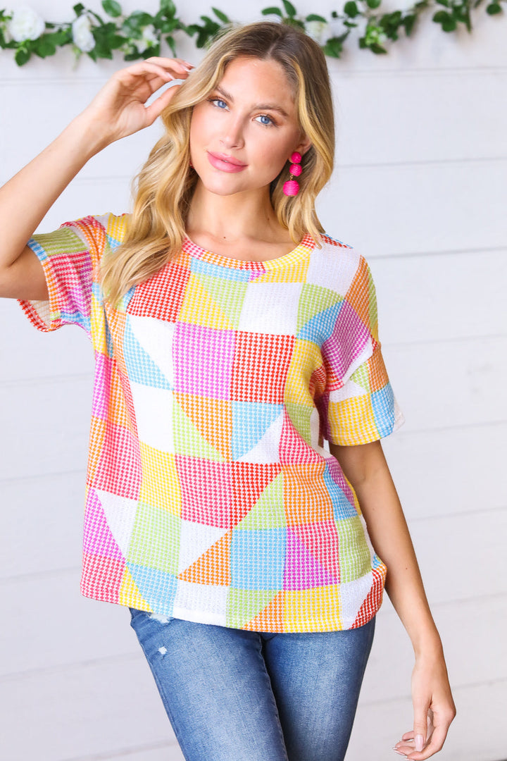 Multicolor Geometric Textured Knit Top | Nikki &amp; Co. Boutique