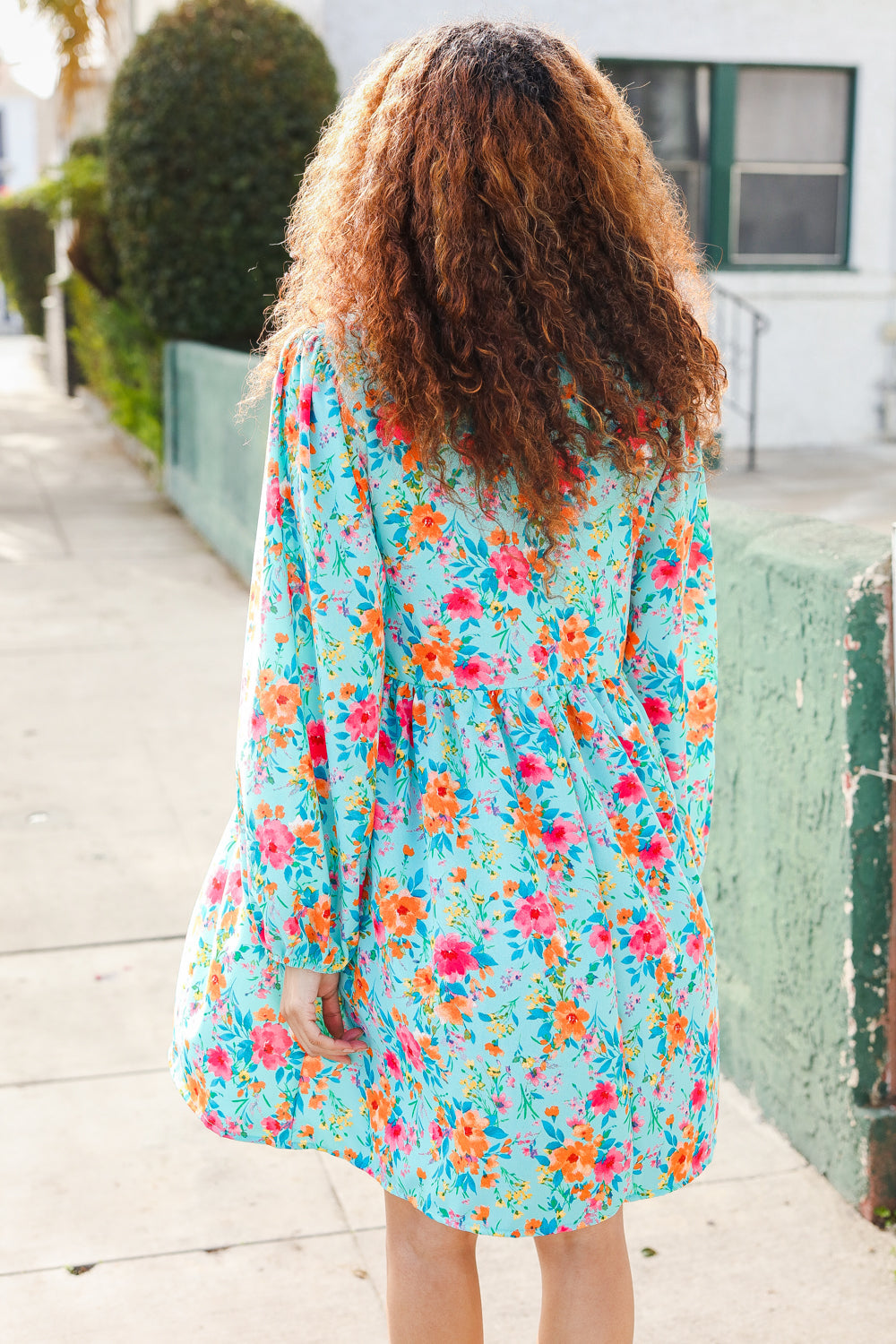 Feeling Femme Aqua Floral Ribbon Bow Tie Babydoll Dress | Nikki &amp; Co. Boutique