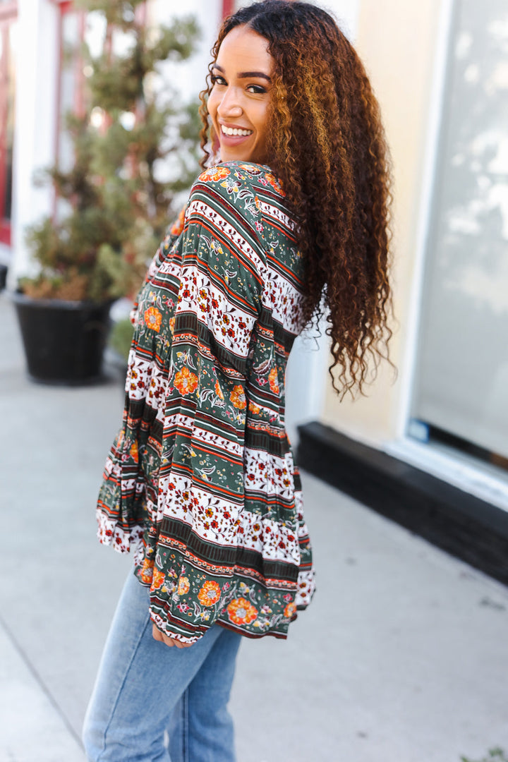 Beautiful You Green Floral Stripe Woven Blouse | Nikki &amp; Co. Boutique