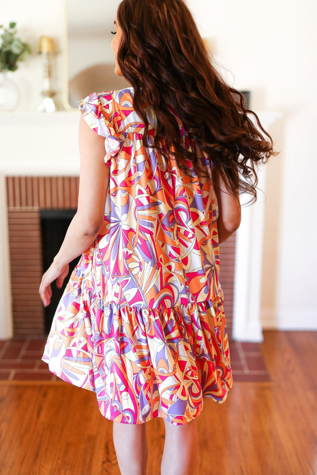 Multicolor Geometric Midi Flutter Sleeve Dress | Nikki &amp; Co. Boutique