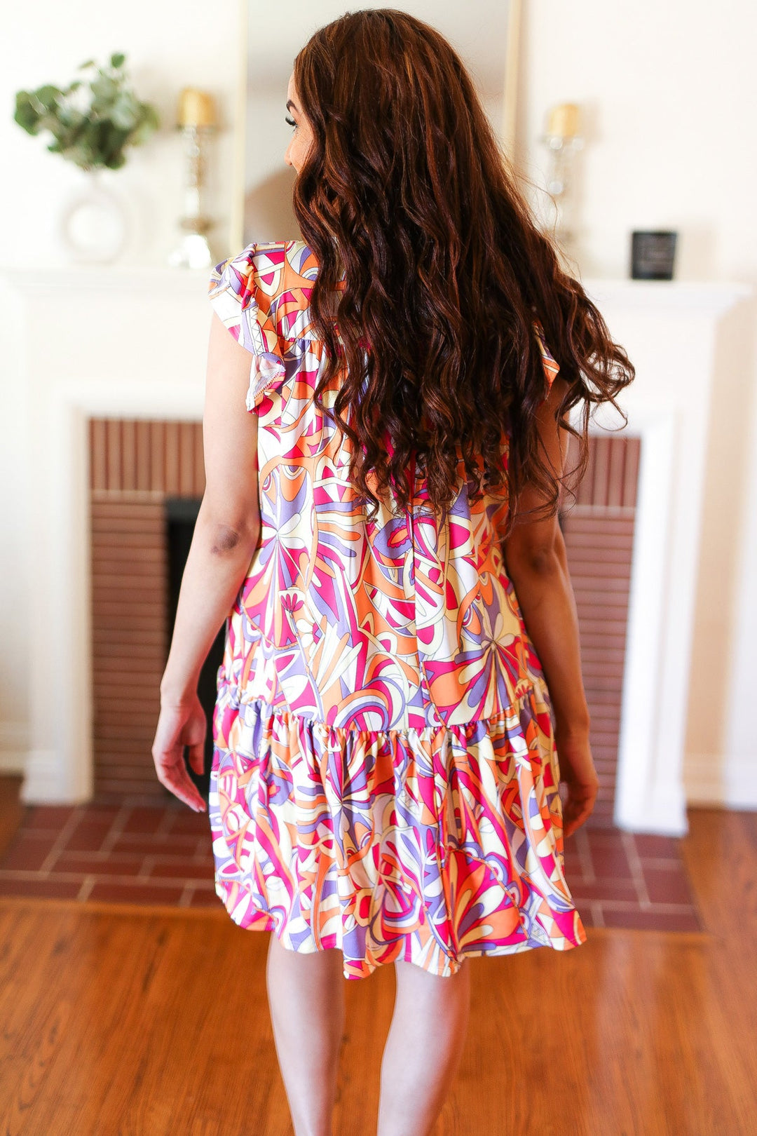 Multicolor Geometric Midi Flutter Sleeve Dress | Nikki &amp; Co. Boutique