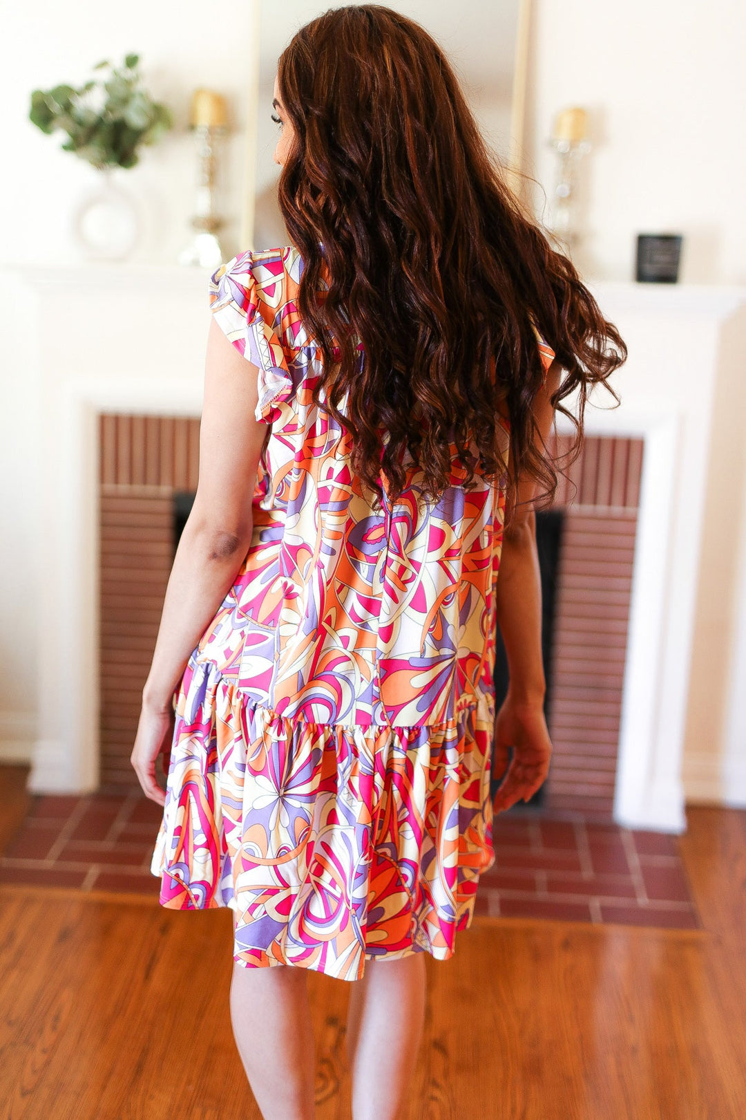 Multicolor Geometric Midi Flutter Sleeve Dress | Nikki &amp; Co. Boutique