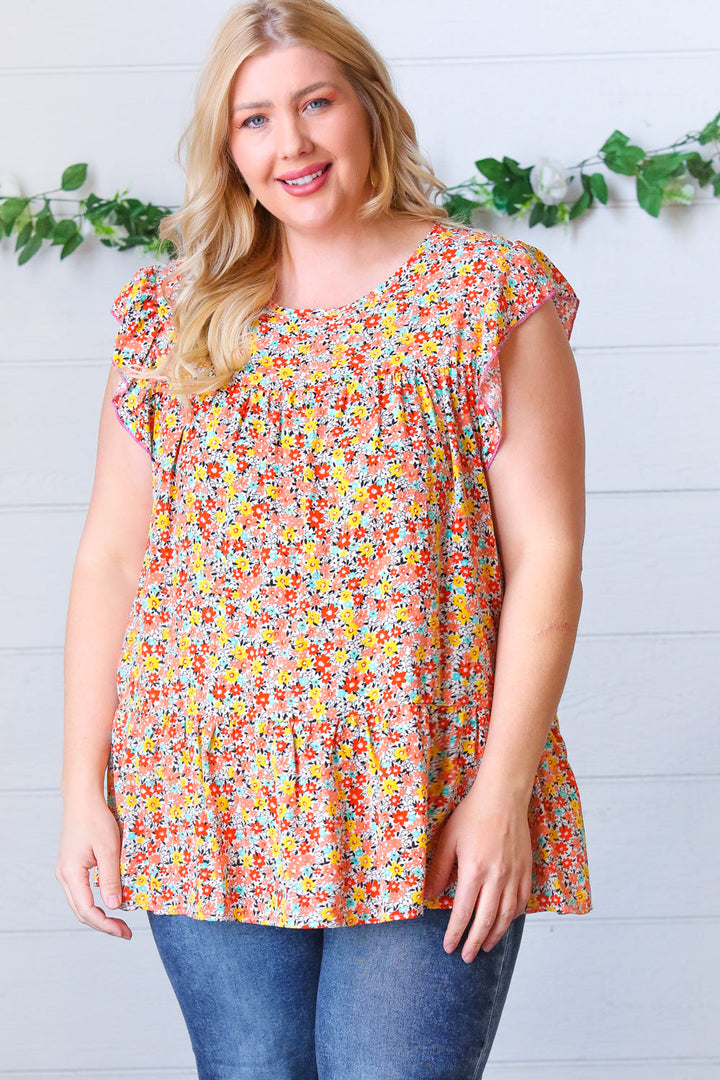SunSets Floral Print Ruffle Tiered Keyhole Tops | Nikki &amp; Co. Boutique