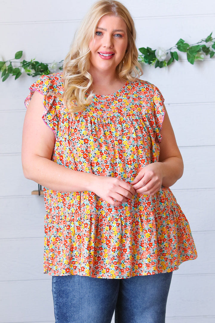 SunSets Floral Print Ruffle Tiered Keyhole Tops | Nikki &amp; Co. Boutique