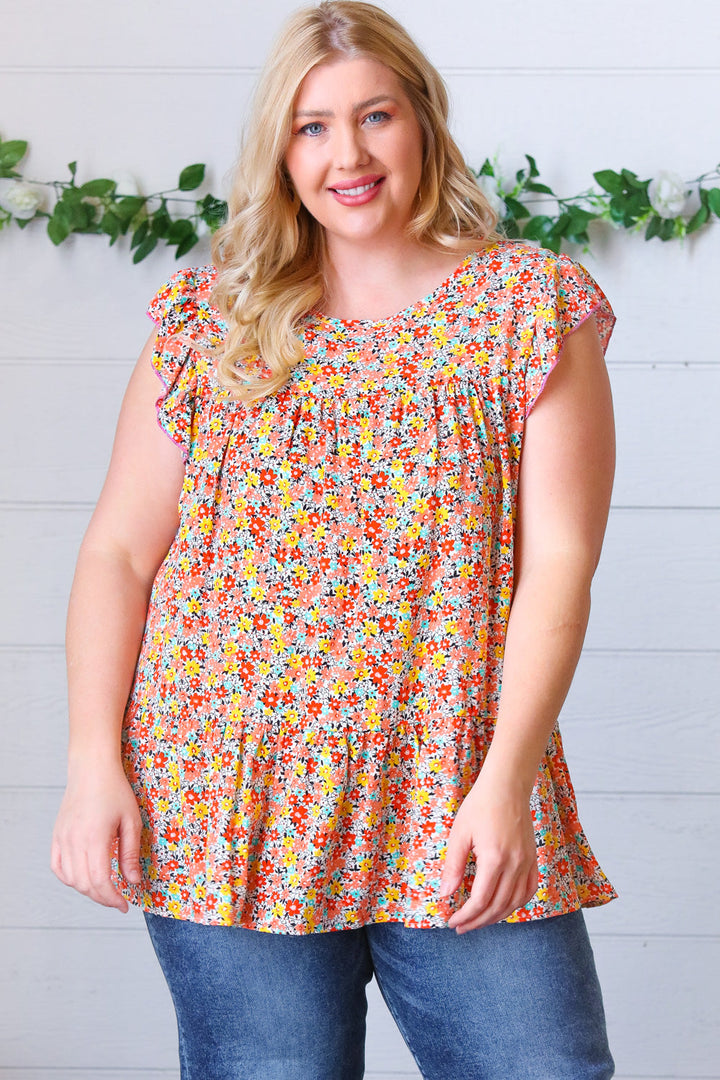 SunSets Floral Print Ruffle Tiered Keyhole Tops | Nikki &amp; Co. Boutique