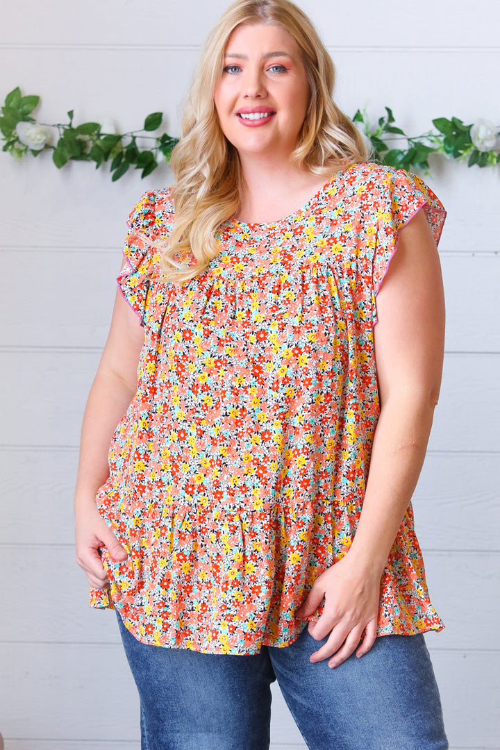 SunSets Floral Print Ruffle Tiered Keyhole Tops | Nikki &amp; Co. Boutique