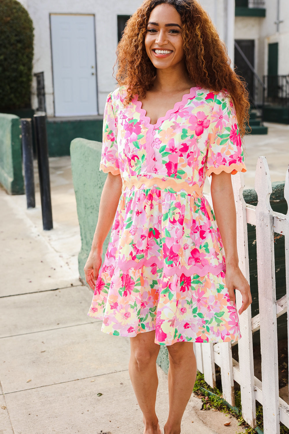 Beautiful You Rose Floral Print Ric Rack Trim Babydoll Dress | Nikki &amp; Co. Boutique