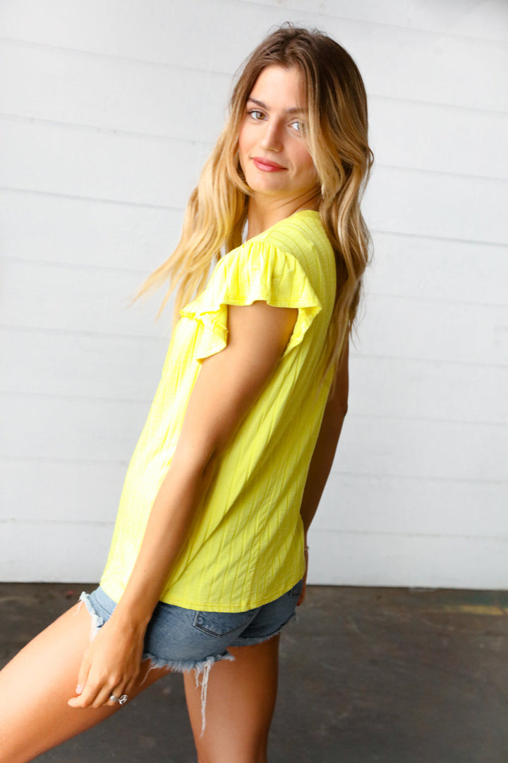 Yellow Wide Rib Frilled Shorts Sleeve Yoke Tops | Nikki &amp; Co. Boutique