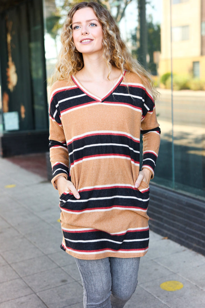 Casual Chic Taupe Hacci Stripe Pocketed Tunic/Dress | Nikki &amp; Co. Boutique