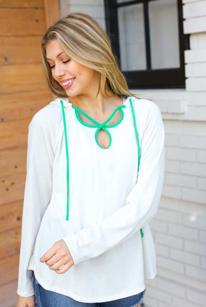 Feeling It Kelly Green Clover Cut Out Terry Hoodie | Nikki &amp; Co. Boutique