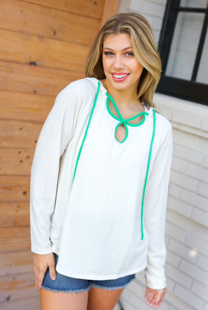 Feeling It Kelly Green Clover Cut Out Terry Hoodie | Nikki &amp; Co. Boutique