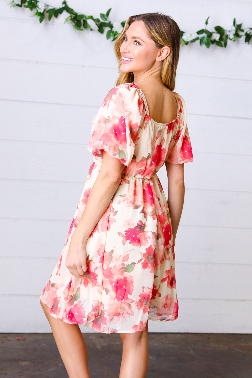 Peach Floral Chiffon Puff Sleeve Dress | Nikki &amp; Co. Boutique