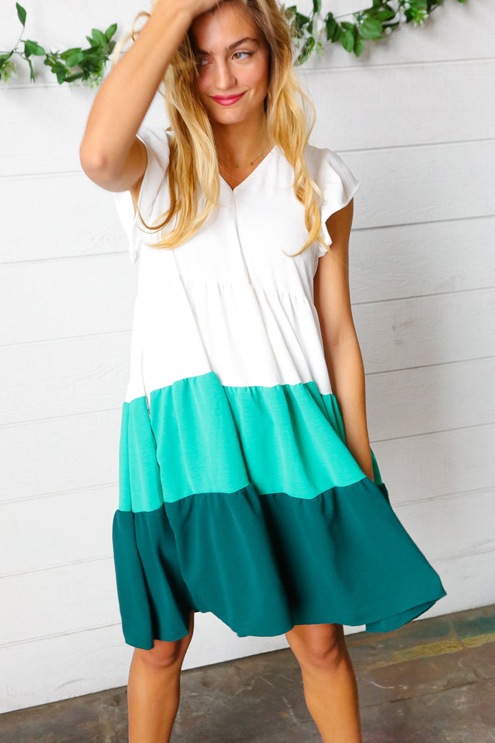 Seafoam &amp; Emerald Tiered Frill Sleeve Midi Dress | Nikki &amp; Co. Boutique
