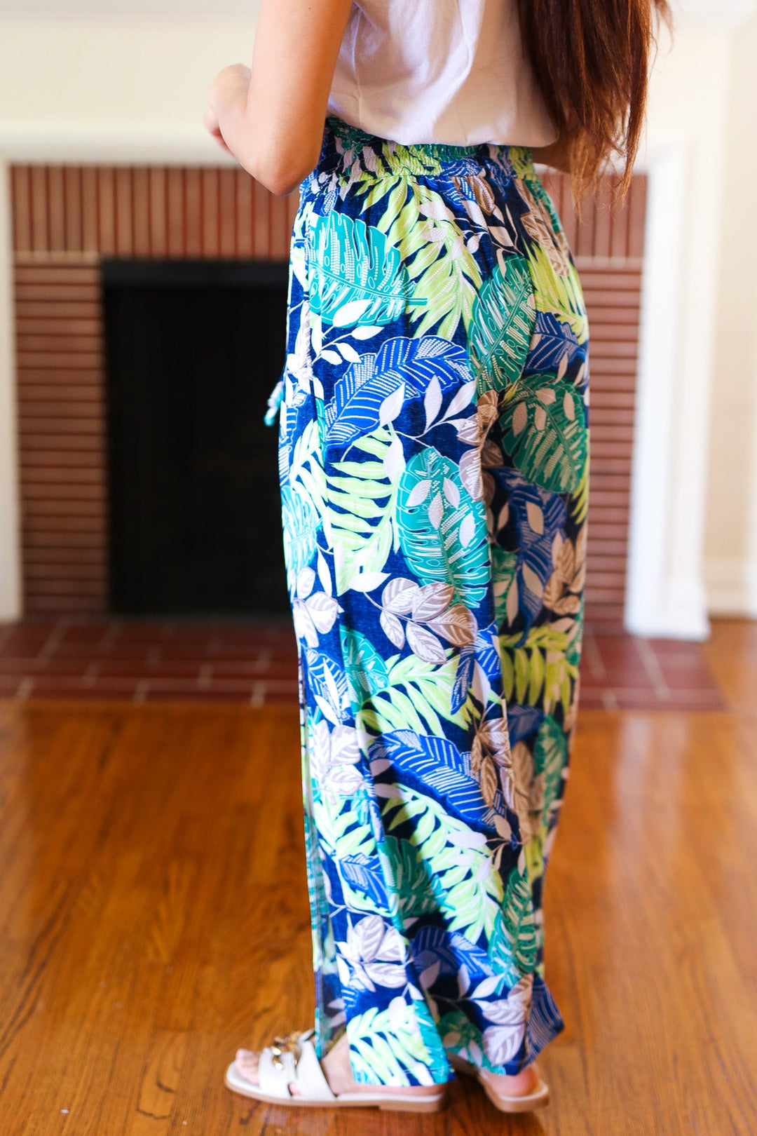 Tropical Boho Smocked Waist Side Slit Palazzo Pants | Nikki &amp; Co. Boutique