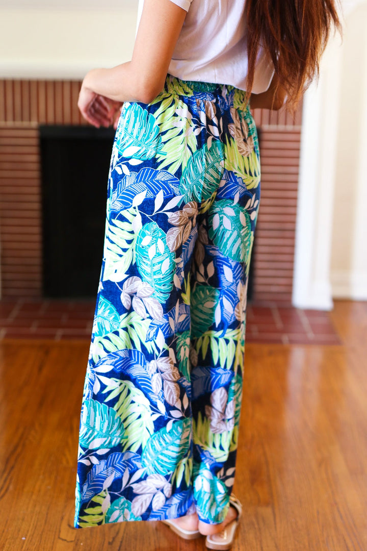 Tropical Boho Smocked Waist Side Slit Palazzo Pants | Nikki &amp; Co. Boutique