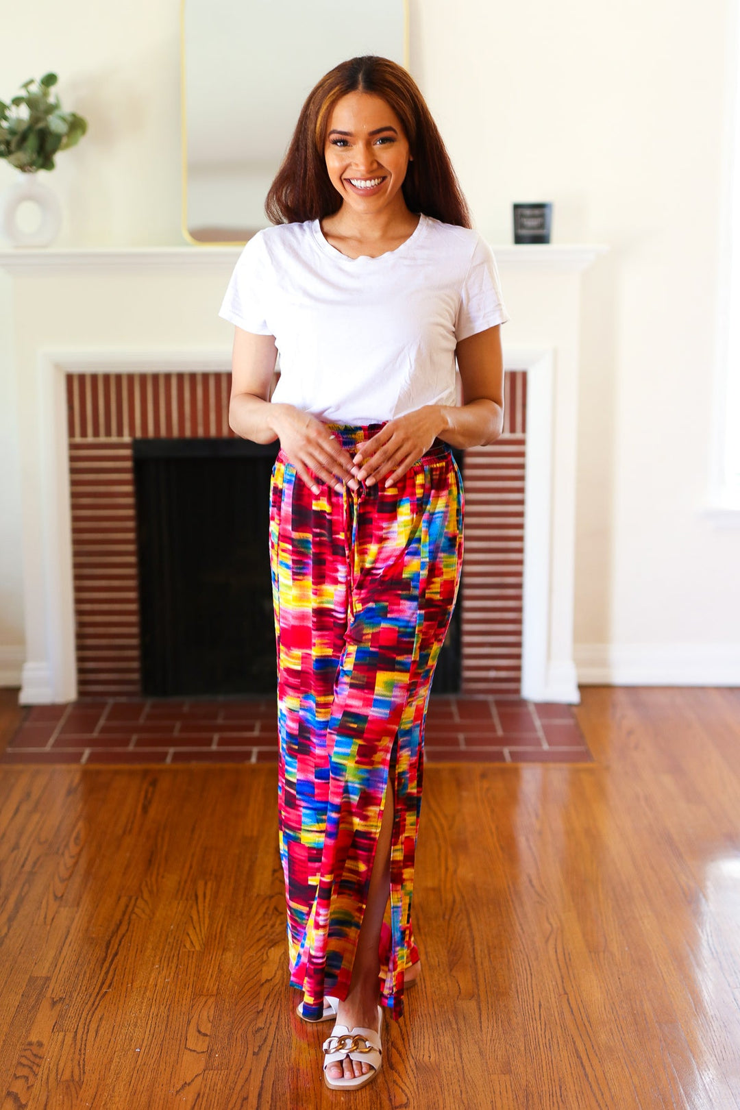 Vacay Vibes Kaleidoscope Smocked Waist Side Slit Palazzo Pants | Nikki &amp; Co. Boutique