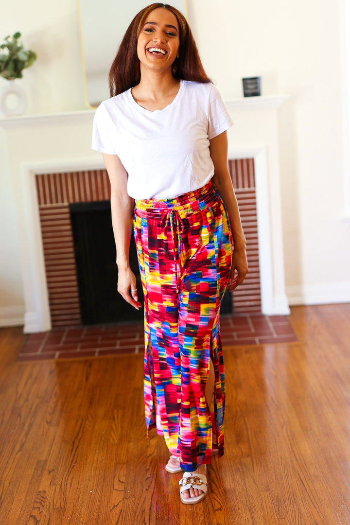 Vacay Vibes Kaleidoscope Smocked Waist Side Slit Palazzo Pants | Nikki &amp; Co. Boutique
