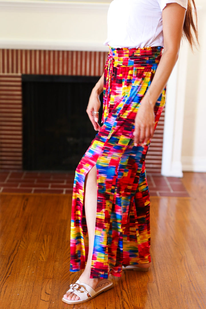 Vacay Vibes Kaleidoscope Smocked Waist Side Slit Palazzo Pants | Nikki &amp; Co. Boutique