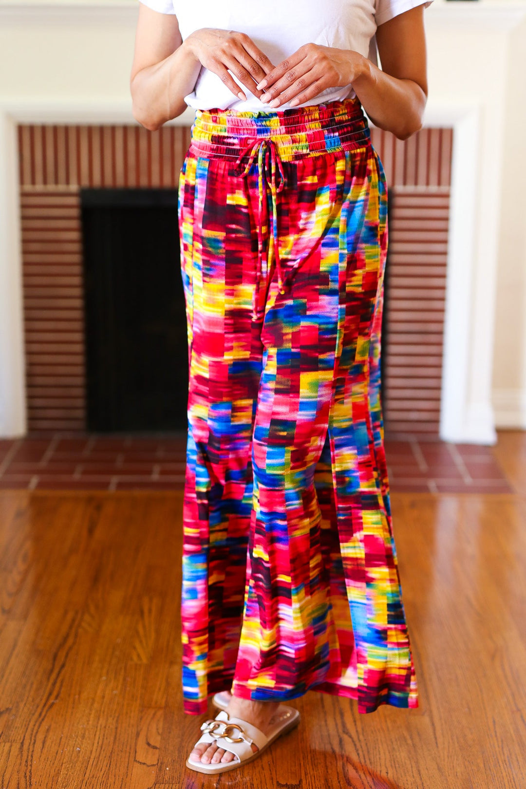 Vacay Vibes Kaleidoscope Smocked Waist Side Slit Palazzo Pants | Nikki &amp; Co. Boutique