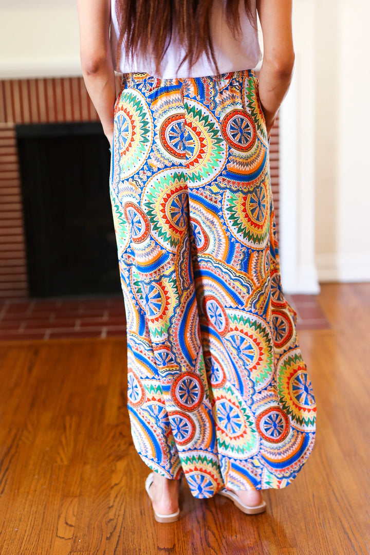 Multicolor Mandala Smocked Waist Side Slit Palazzo Pants | Nikki &amp; Co. Boutique