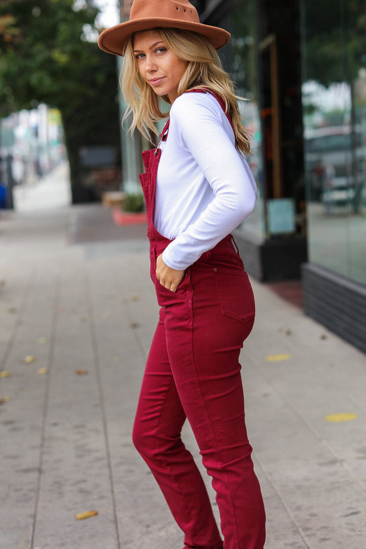 Scarlet High Waist Denim Double Cuff Overalls | Nikki &amp; Co. Boutique