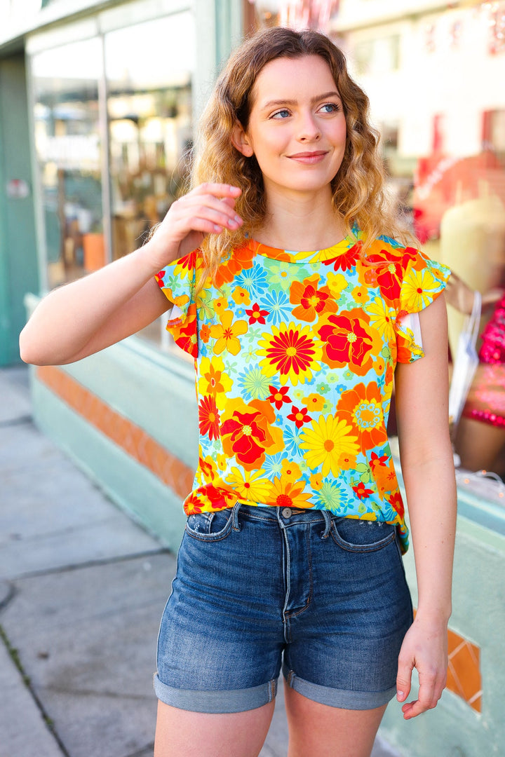 Yellow &amp; Red Floral Flutter Sleeve Tops | Nikki &amp; Co. Boutique