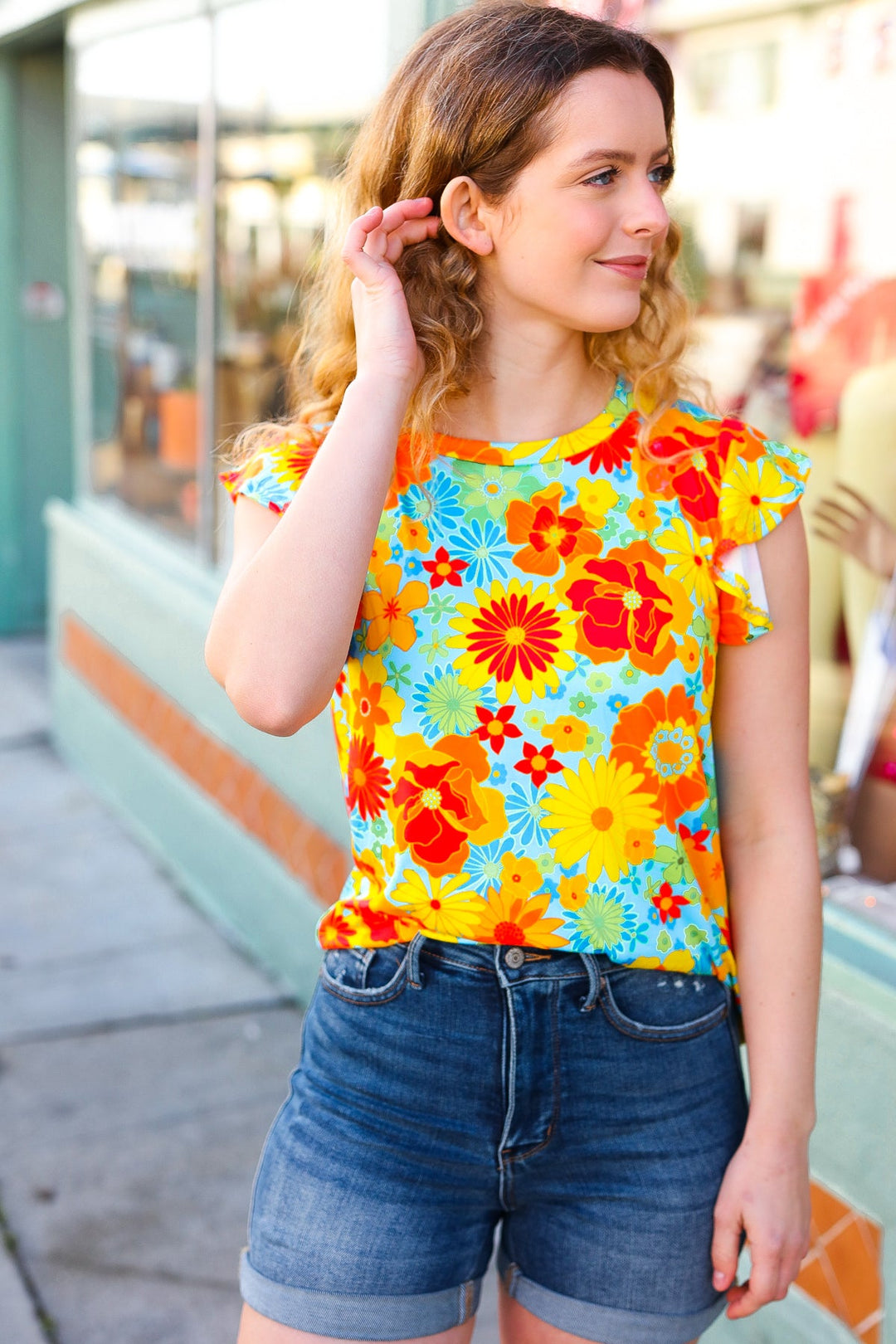 Yellow &amp; Red Floral Flutter Sleeve Tops | Nikki &amp; Co. Boutique