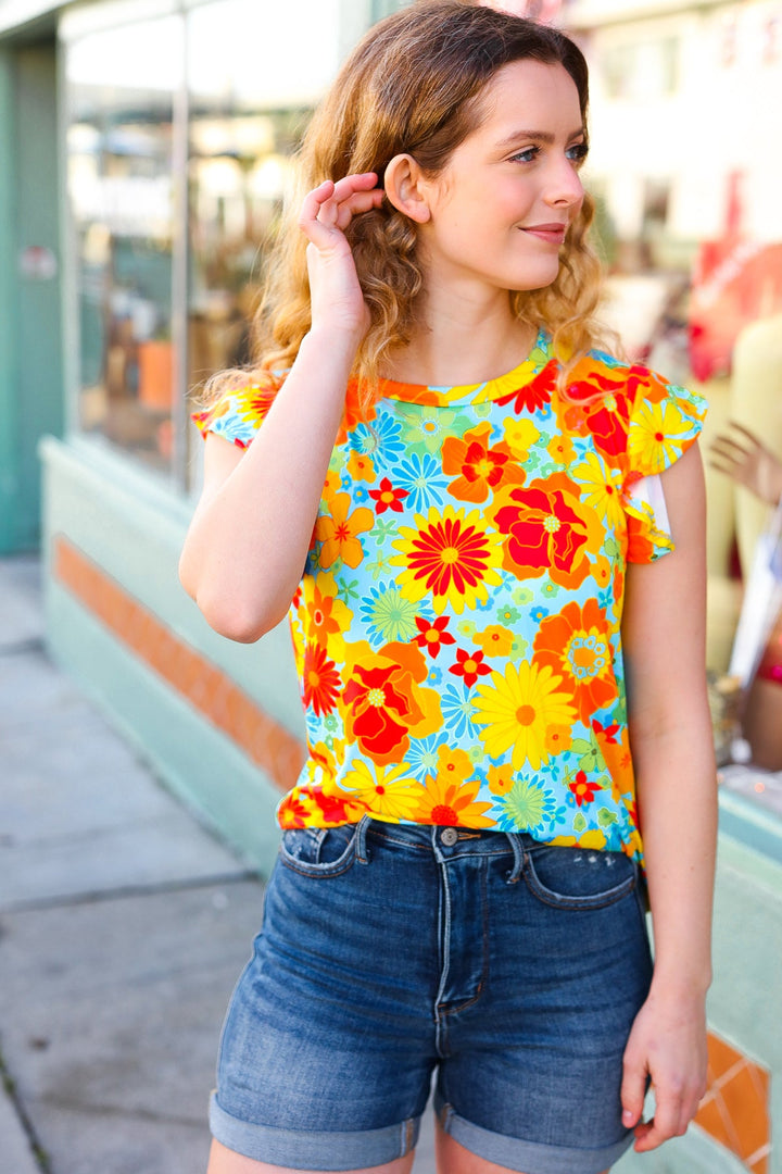 Yellow &amp; Red Floral Flutter Sleeve Tops | Nikki &amp; Co. Boutique