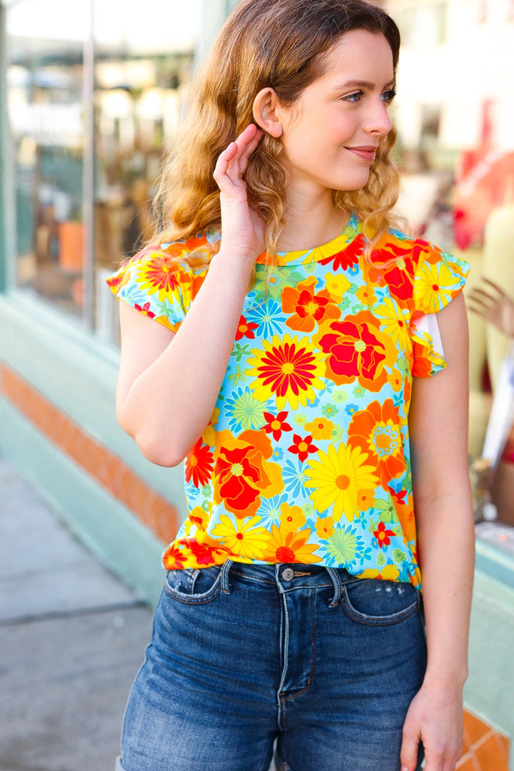 Yellow &amp; Red Floral Flutter Sleeve Tops | Nikki &amp; Co. Boutique