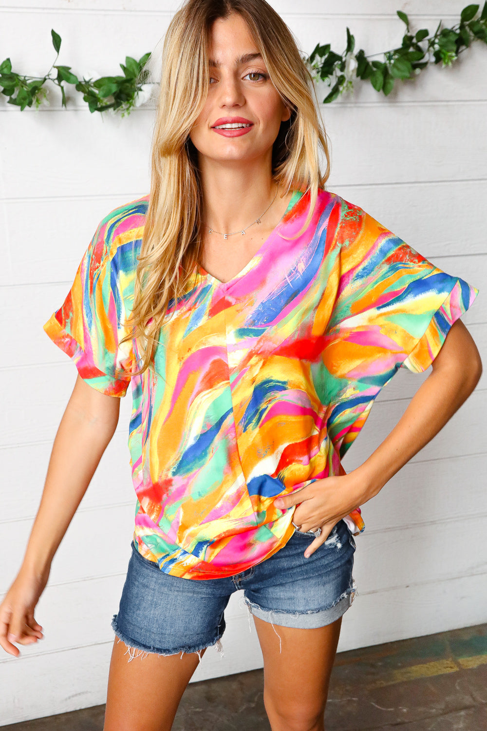 Watercolor Paint Strokes V Neck Tops | Nikki &amp; Co. Boutique