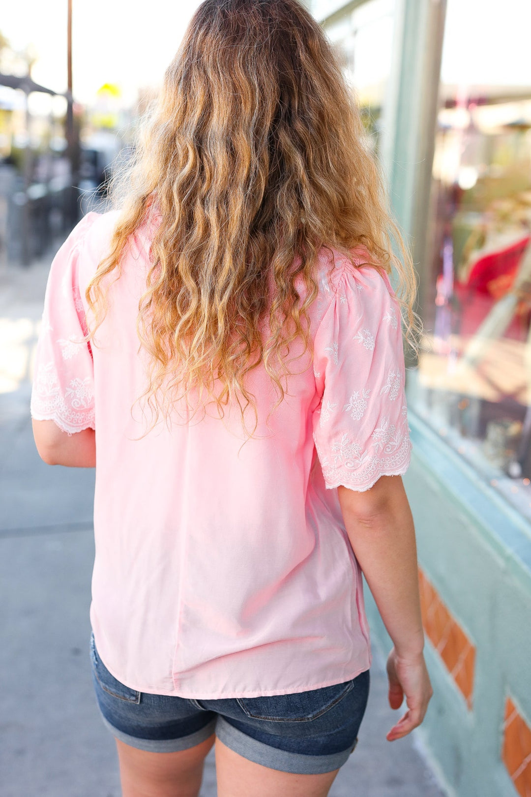 Spread Joy Blush Mock Neck Embroidered Woven Tops - Nikki &amp; Co. Boutique