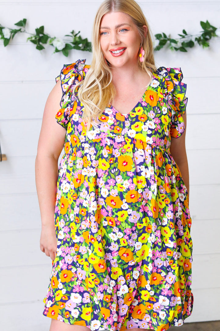 Indigo &amp; Lemon Floral Babydoll Ruffle Dress | Nikki &amp; Co. Boutique