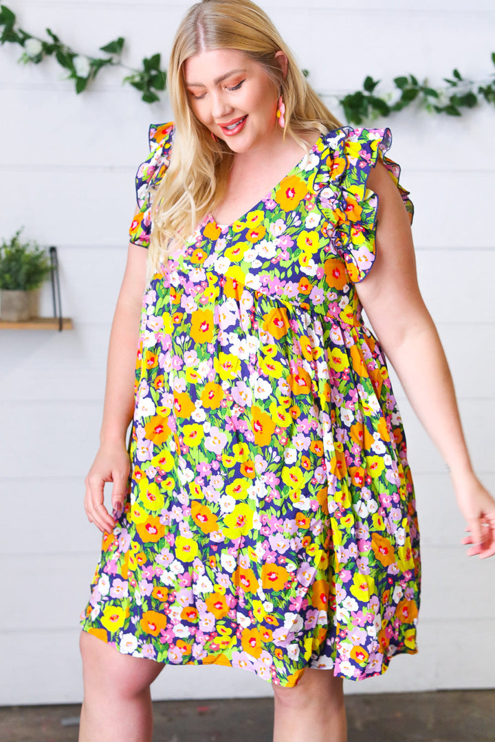 Indigo &amp; Lemon Floral Babydoll Ruffle Dress | Nikki &amp; Co. Boutique