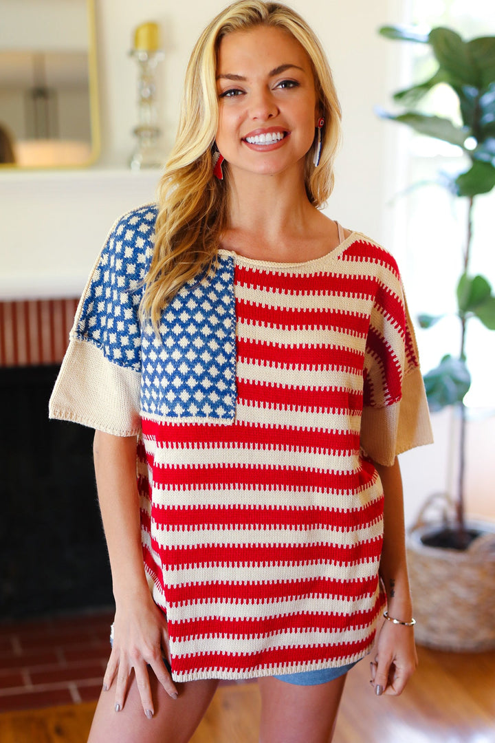 American Flag Jacquard Knit Sweater Top | Nikki &amp; Co. Boutique