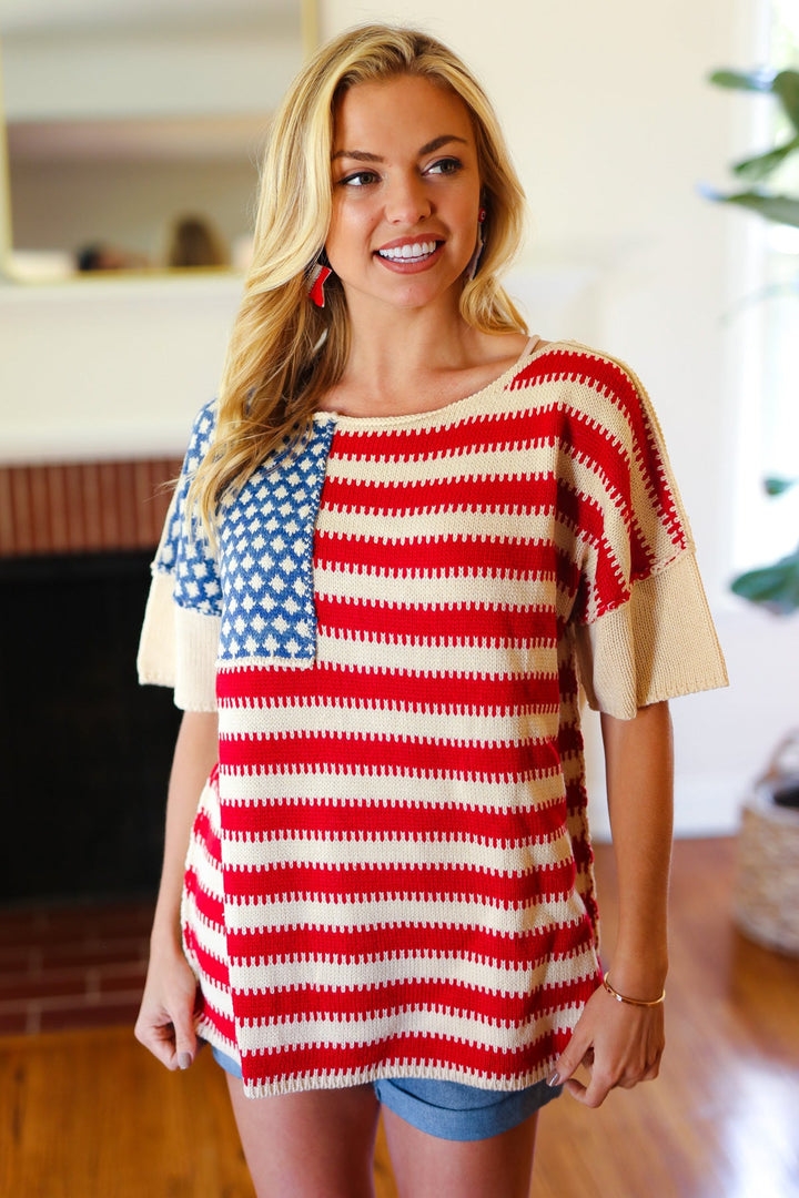 American Flag Jacquard Knit Sweater Top | Nikki &amp; Co. Boutique