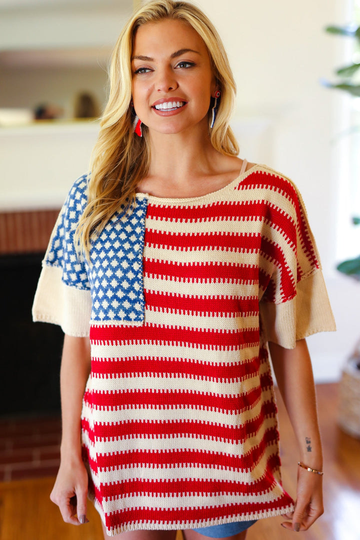 American Flag Jacquard Knit Sweater Top | Nikki &amp; Co. Boutique