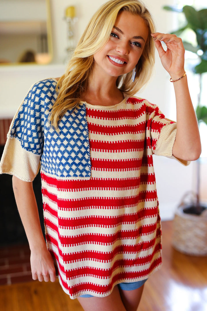 American Flag Jacquard Knit Sweater Top | Nikki &amp; Co. Boutique