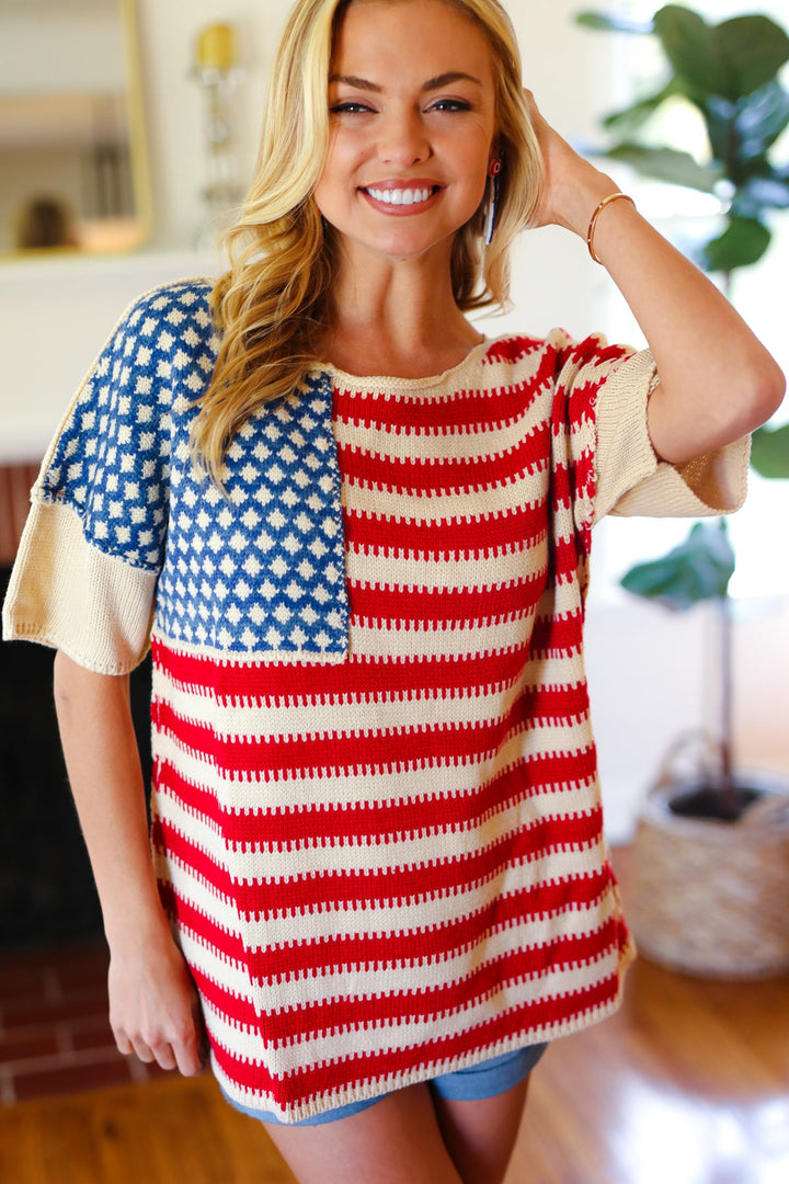 American Flag Jacquard Knit Sweater Top | Nikki &amp; Co. Boutique