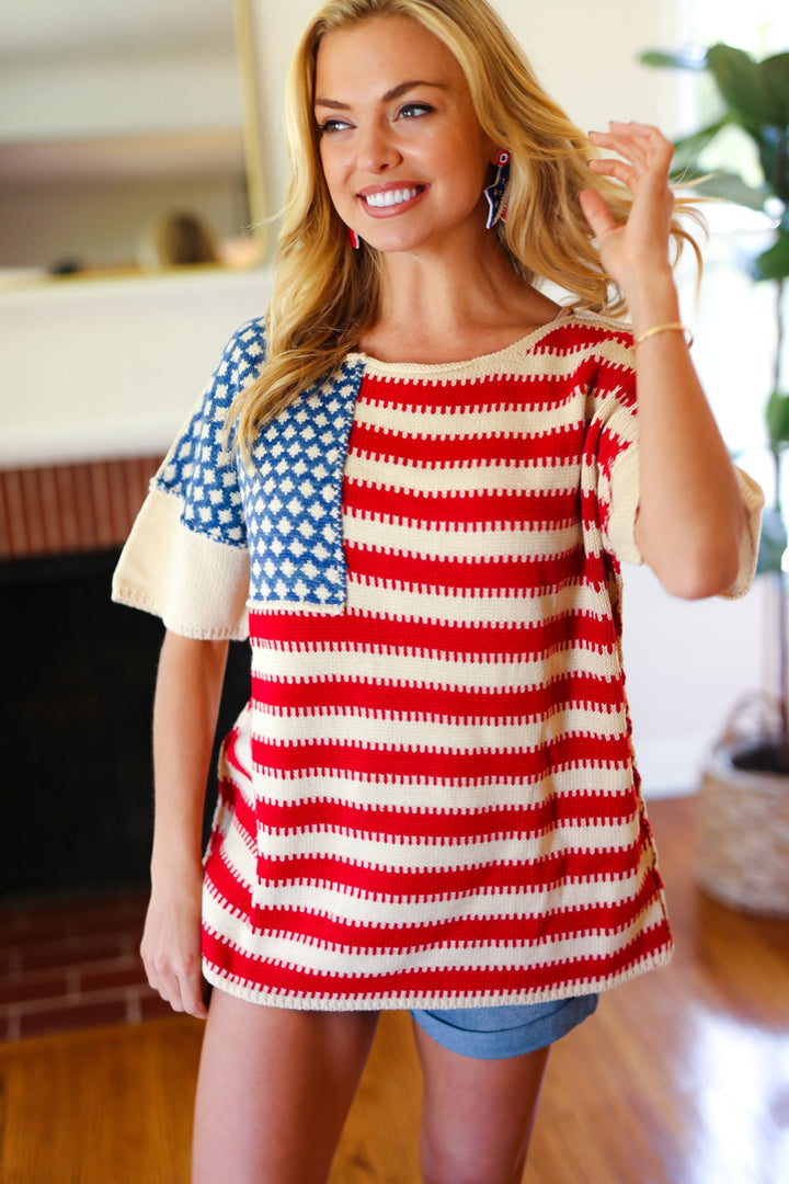 American Flag Jacquard Knit Sweater Top | Nikki &amp; Co. Boutique