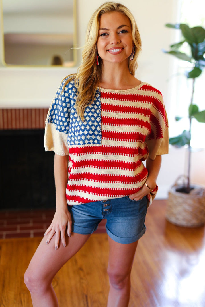 American Flag Jacquard Knit Sweater Top | Nikki &amp; Co. Boutique