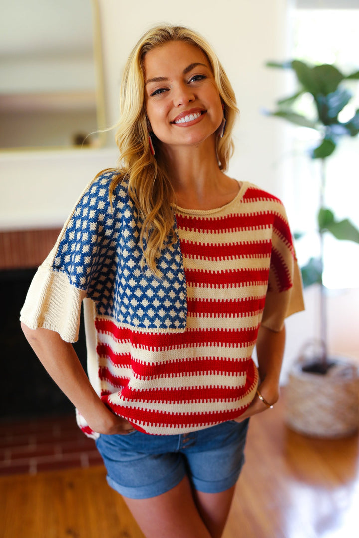 American Flag Jacquard Knit Sweater Top | Nikki &amp; Co. Boutique