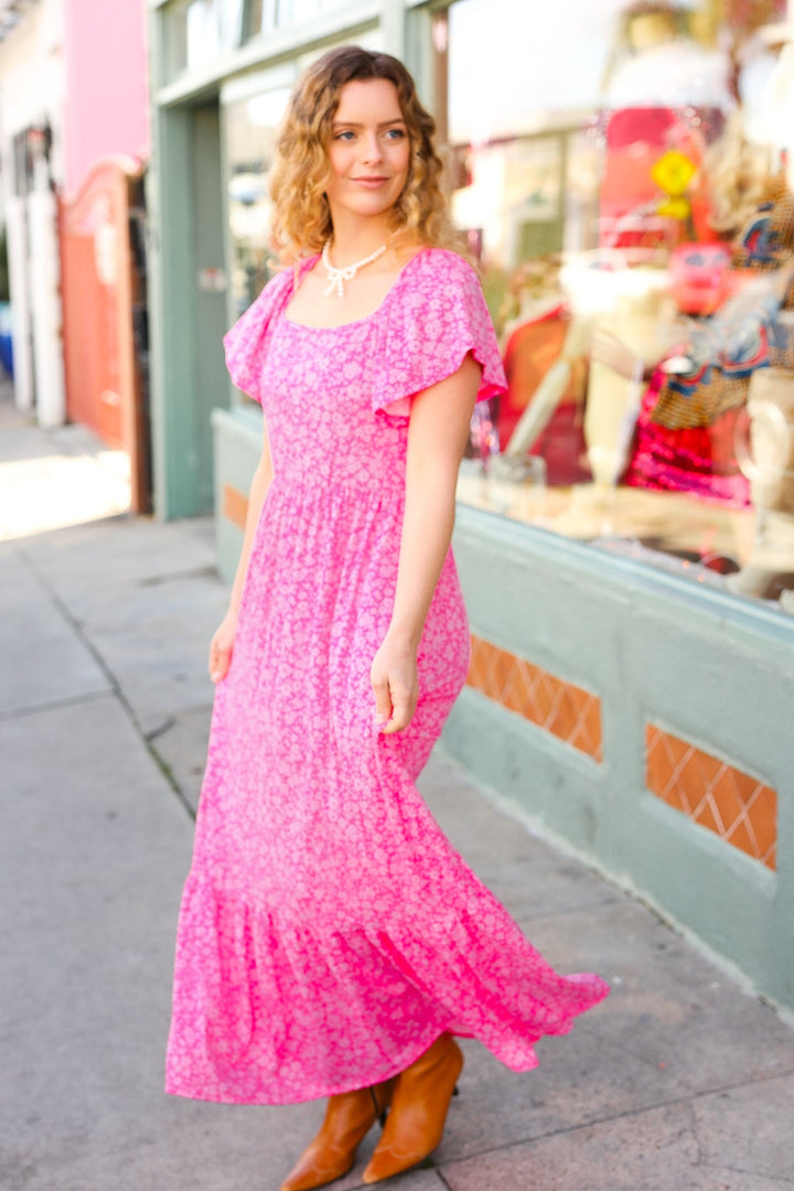 Perfectly You Fuchsia Ditzy Floral Fit &amp; Flare Maxi Dress | Nikki &amp; Co. Boutique