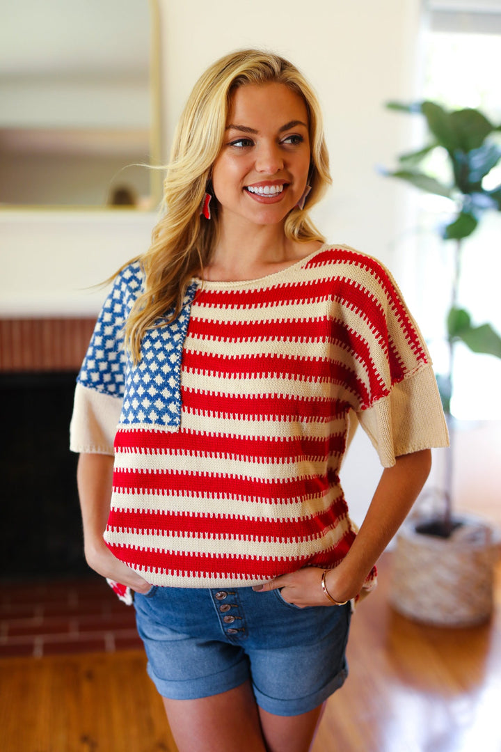 American Flag Jacquard Knit Sweater Top | Nikki &amp; Co. Boutique