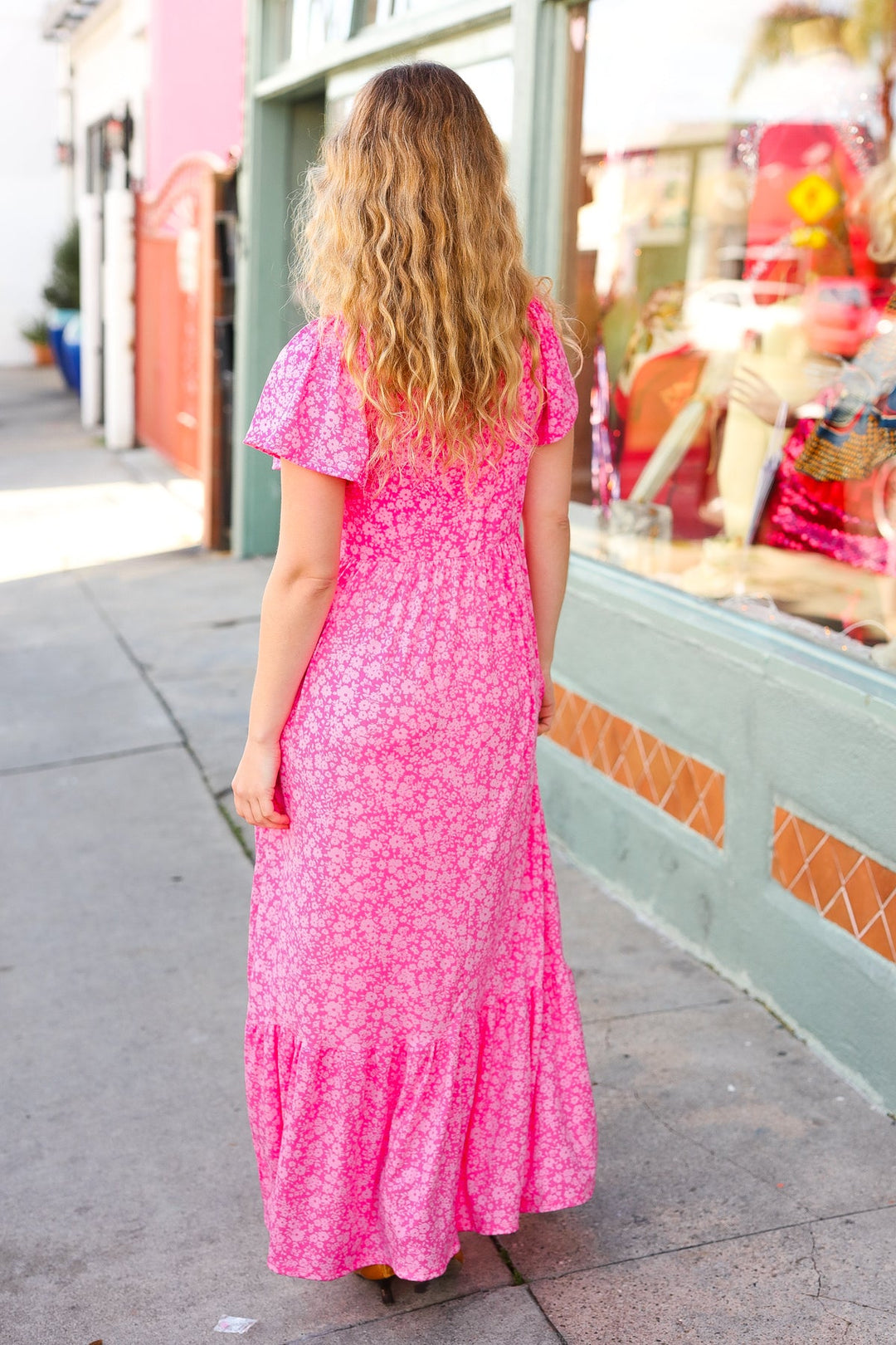 Perfectly You Fuchsia Ditzy Floral Fit &amp; Flare Maxi Dress | Nikki &amp; Co. Boutique