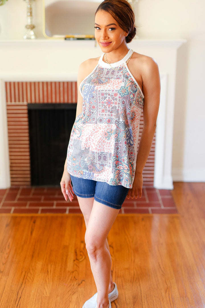 Cream Boho Paisley Thermal Halter Top | Nikki &amp; Co. Boutique