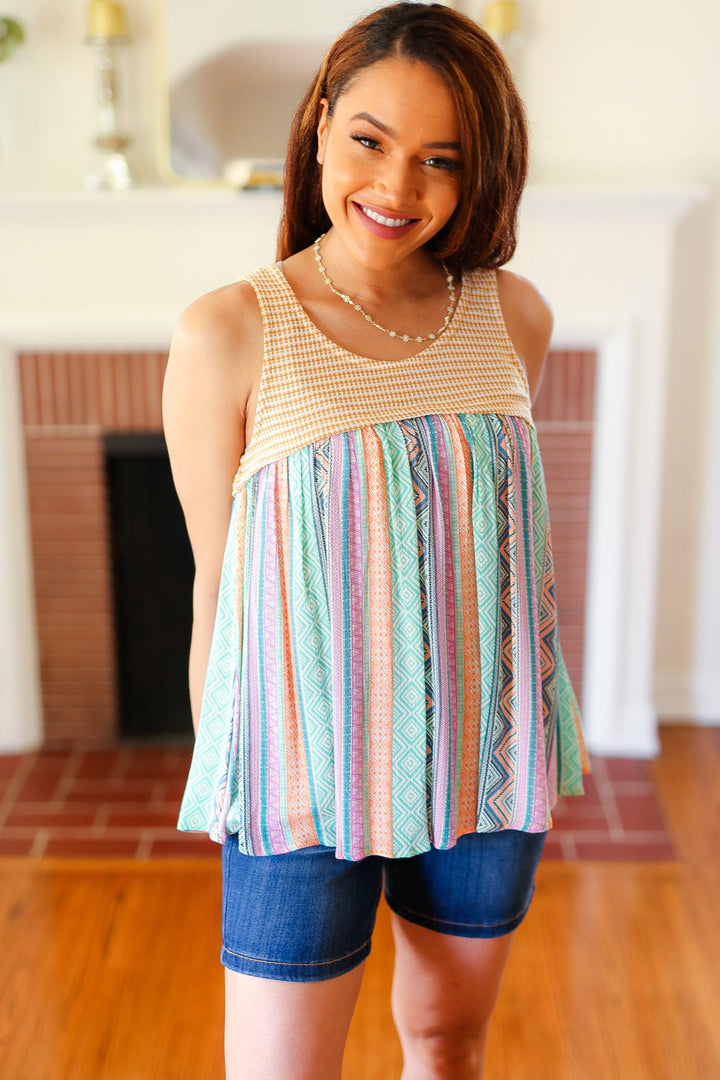 Mustard Two-Tone Boho Print Back Tie Tank | Nikki &amp; Co. Boutique